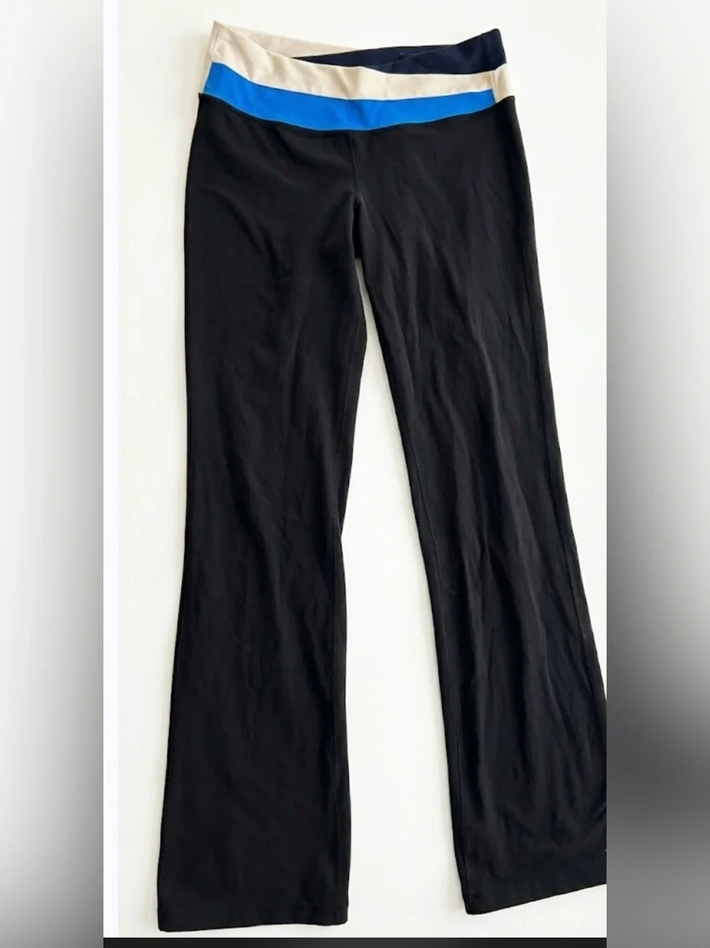 lululemon athletica Black Leggings with Light blue Fold-Over Waist size 8